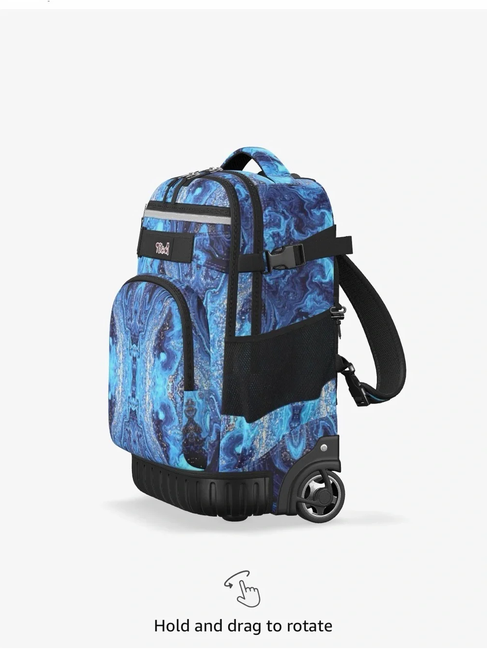Kids Rolling Backpack Trolley in Blue Marble by